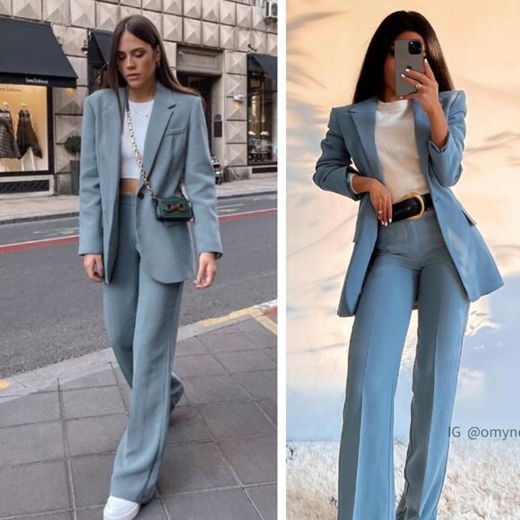 NEW Zara Boyfriend Fit Blazer Jacket Blue Oversized Office Influencer Favorite - Picture 1 of 8